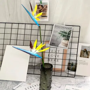 Artificial bird of paradise flower in green glass vase home decor realistic floral arrangement