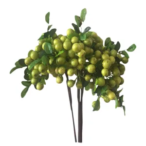 Artificial green berry branch simulation plant flower bouquet home desktop bedroom decor display.