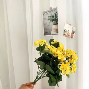 Artificial Yellow Silk Begonia Flower Bouquet Fake Floral Arrangement for Home Wedding Decor