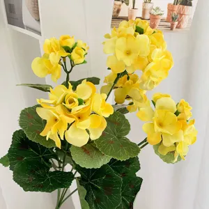 Artificial yellow geranium silk flowers bouquet for home wedding decoration photography.