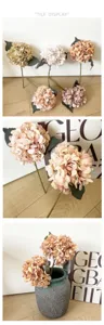 Detailed view of artificial autumn color hydrangea flower branches for home and wedding decor.