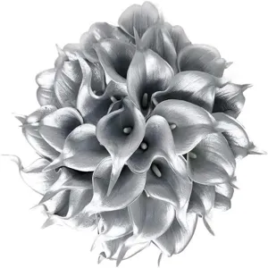 Mooie kunstmatige zilveren Calla Lelie PU bloemenboeket voor bruiloft en huisdecoratie