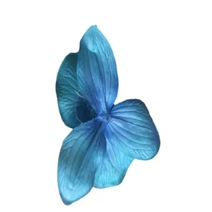 Blue artificial flower head for DIY apparel, hat, and shoe decoration, small size.