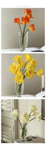 Künstliche PU Narzisse dekorative Blumen Set mit Glasvase für die Heimdekoration.