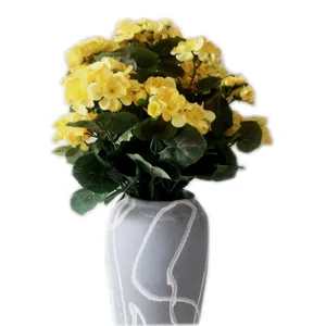 Artificial yellow begonia flowers bouquet in modern grey vase for home wedding decor main