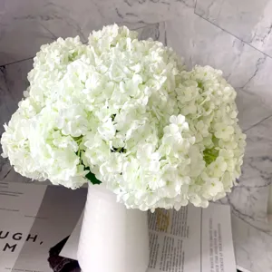 Artificial white hydrangea flower bouquet in vase faux floral home wedding decor
