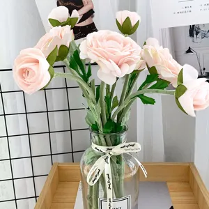Künstliche Kamelie Blumen 2 Köpfe Seidenblumen Strauß Für Zuhause Wohnzimmer Dekor Gesteck Falsche Pflanze Stiel