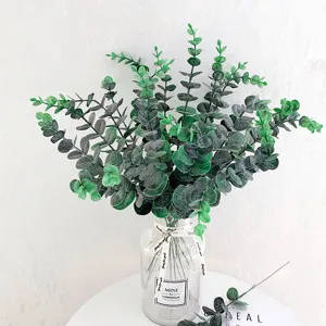 Ramas de eucalipto artificiales hojas verdes plantas para decoración del hogar florero
