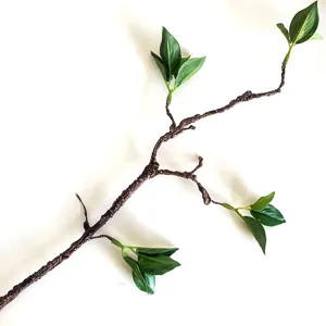 Artificial plum blossom branch green leaves decorative floral stem home decor setup 1pc
