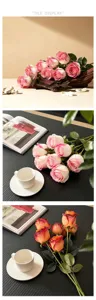 Rose artificielle française à tête unique rétro bord brûlé déco maison accessoire photo