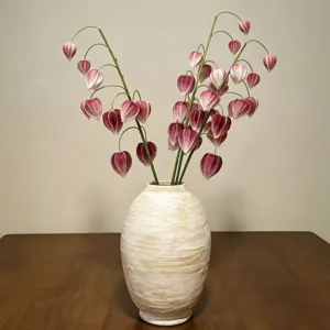 Artificial PU Chinese lantern flower branch with ceramic vase for home wedding party decor