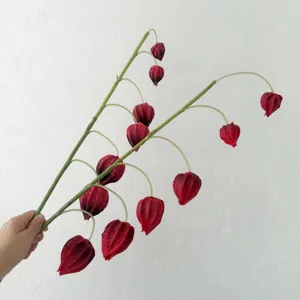 Artificial PU physalis branch red berries decorative flower for home wedding.