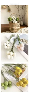 Vue détaillée du bouquet de fleurs artificielles Craspedia pour décoration et mariage.