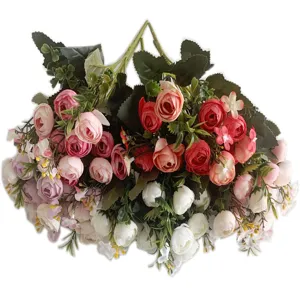 Bouquet di fiori di tè di rosa artificiale a 13 teste colore misto decorazione casa stanza