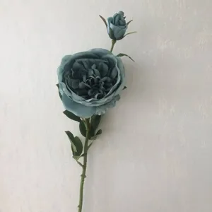 Fiore artificiale rosa peonia blu-grigio stelo singolo per decorazioni casa matrimonio festa