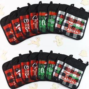 Set di presepadella scozzesi di Natale, guanti da forno isolati spessi per cucina.