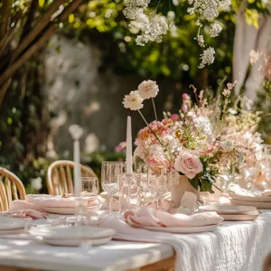 Exquisite wrinkled gauze table runner detail showcasing soft pink texture for wedding decor.