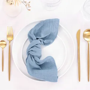 Blue crinkle fabric table napkin, wedding party dining table decoration scene detail