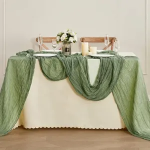 Sage green cheesecloth table runner sheer gauze rustic wedding party table decor cloth.