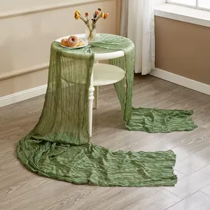 Sage Green Gauze Cheesecloth Table Runner Boho Crinkle Tablecloth for Wedding Party Decor