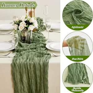 Bali gauze crepe table runner for wedding and party decor, soft sheer wrinkled tablecloth detail.