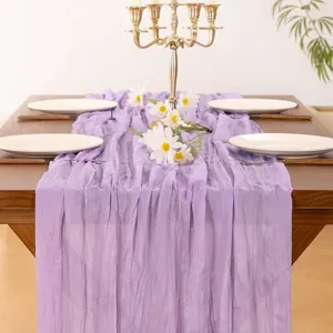 Luxury purple gauze table runner crinkle fabric for wedding party dining table decoration