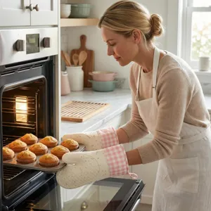 Guanti da forno in silicone resistenti al calore guanti da cucina rosa a quadretti