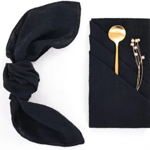 Black table napkin cloth wedding party dinner decor stylish wrinkled cloth napkin for home