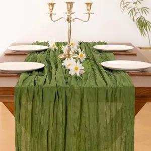 Green cheesecloth table runner pleated chiffon fabric table runner for wedding party decor