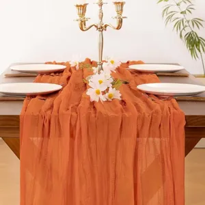 Rust orange crepe cheesecloth table runner, perfect for wedding party decoration and home.