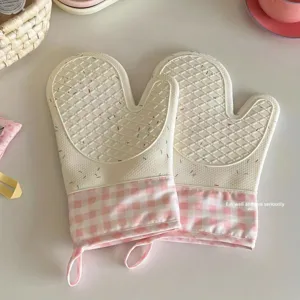 Guanti da forno in silicone resistenti al calore cucina rosa a quadri per forno cottura