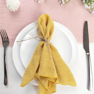 Yellow crinkled table napkin for wedding party, rustic cheesecloth cloth diner decoration.