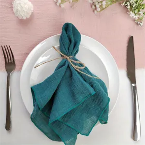 Dark teal wrinkled cloth napkin for table decor, wedding party and dining room use.