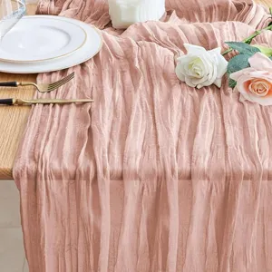 Pink crinkle gauze table runner for wedding party decoration rustic dining table aesthetic decor