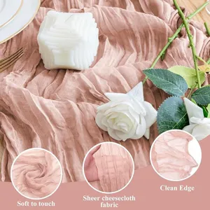 Pink sheer cheesecloth table runner for wedding party rustic vintage rustic table decor.