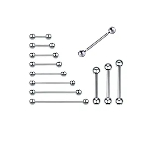 F136 Titan Gerade Hantel Zungenring 14G Innengewinde Piercing Schmuck Set Mehrere Längen
