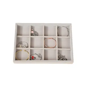Bandeja de joyería de terciopelo gris organizador multi-rejilla para pulseras