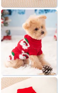 Close-up of winter pet Christmas sweater, thick knitted texture, soft red holiday apparel detail