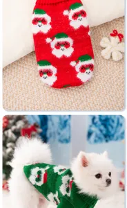 Cute Christmas dog sweater knit thick winter pet clothes with Santa Claus pattern for small dogs