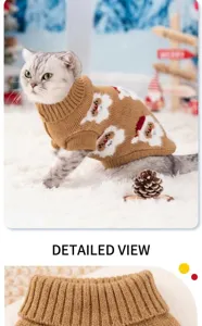 Detailed view of thick knitted pet sweater with cute Christmas Santa pattern for autumn winter.