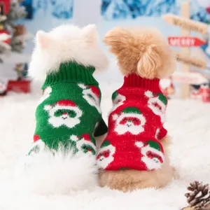 Christmas Pet Sweater Soft Yarn Knitted Santa Claus Pattern Warm Turtleneck Dog Costume Thickened Winter Clothing For Cats Dogs