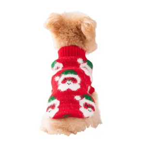 Cute Christmas dog sweater with warm knitted Santa Claus pattern for lovely pets in winter.