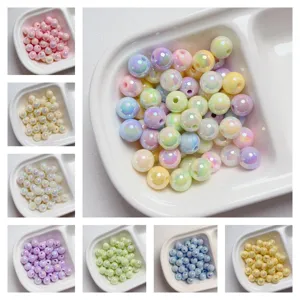 Acryl Irisierende Runde Lose Perlen Galvanisiert Einfarbig Perglanz Zwischenperlen Für DIY Halskette Handy Kette Schmuckherstellung Bastelzubehör