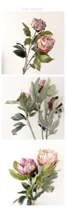 Detailed view of Nordic retro artificial peony flowers with realistic petals and leaves.