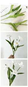 Artificial white tulip simulation flower detail shot for home decor and hotel interior staging.