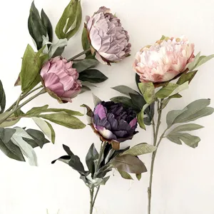 Nordic Style Vintage Peony Artificial Flower Single Branch Silk Fake Flower Home Decor Wedding Photography Props Floral Arrangement