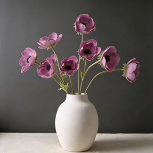 Artificial Anemone Flower Single Branch PU Faux Flower For Home Table Living Room Decor Photography Props