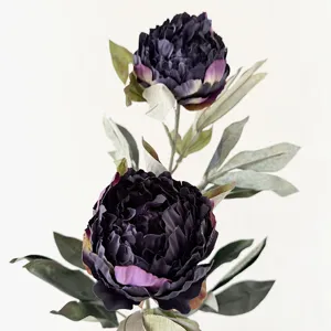 Nordic retro artificial peony flower home decor fake floral arrangement with dark purple blooms.
