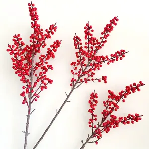Artificial Winterberry Branches Faux Berries Silk Flowers Plastic Stem Chinese Style Home Living Room Hotel Decoration