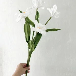 Artificial white tulip flowers bouquet faux floral home decor wedding arrangement fake plants